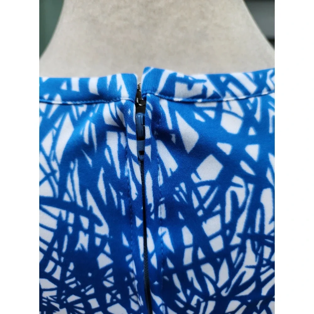 Vintage 70s Maxi Dress Blue White Abstract Scribble‎ Print Long Sleeve 10_6